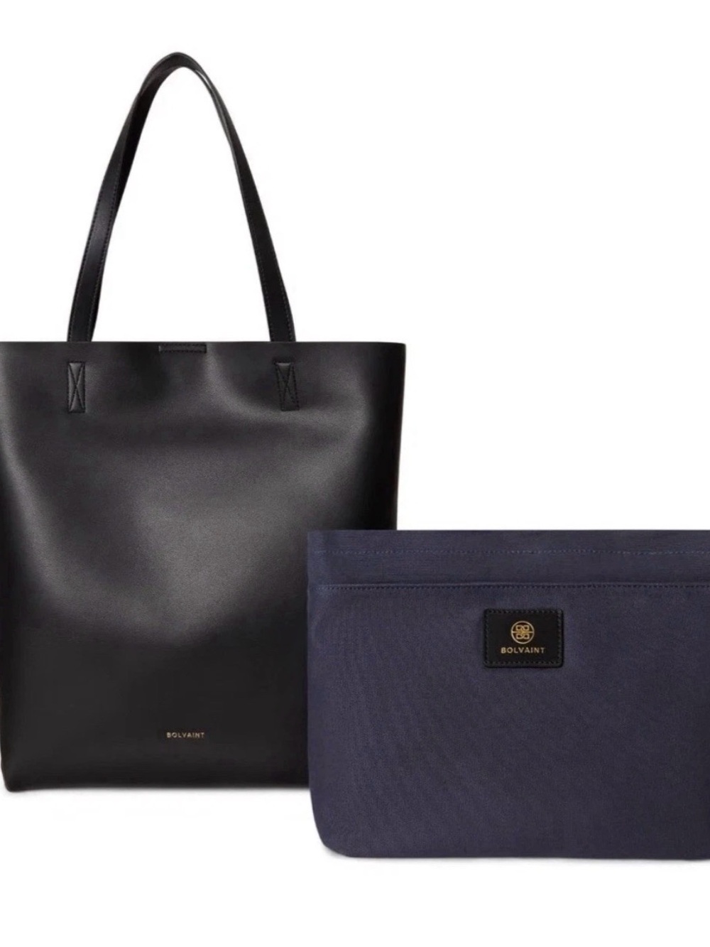 Bolvaint - The Elayne- Black Leather Tote with Navy Accessory Pouch